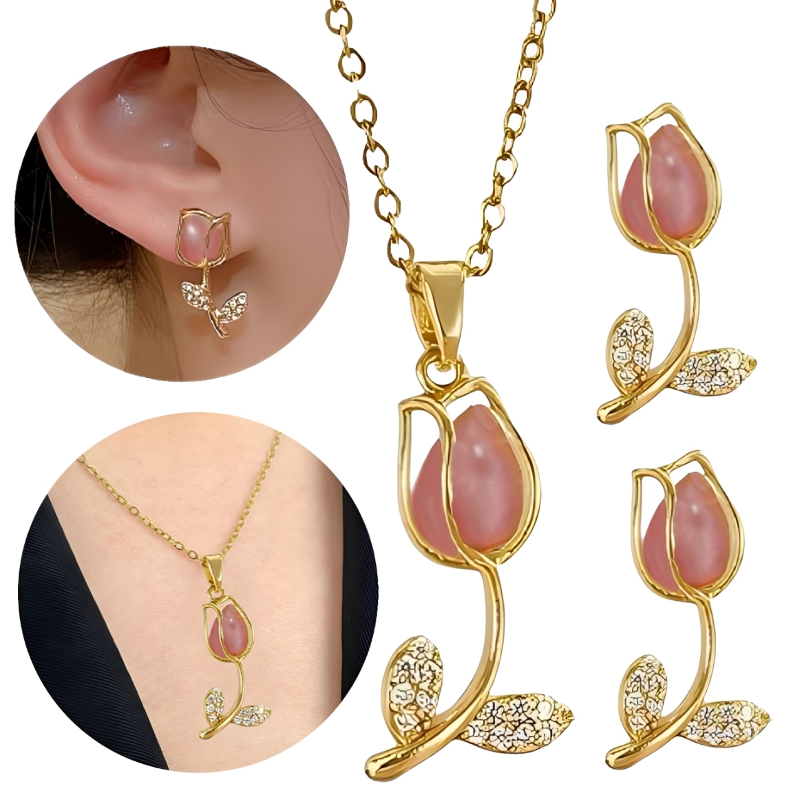 COLLAR Y ARETES DE TULIPAN DISEÑO UNICO - 1