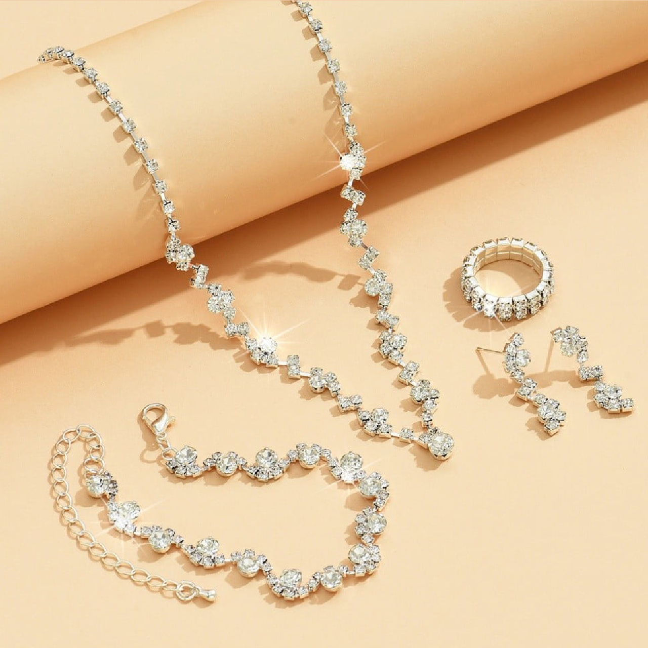 JOYERÍA 5 PIEZAS JUEGO DE COLLAR PULSERA PENDIENTES Y ANILLO PARA NOVIA MUJER REGALOS - 3