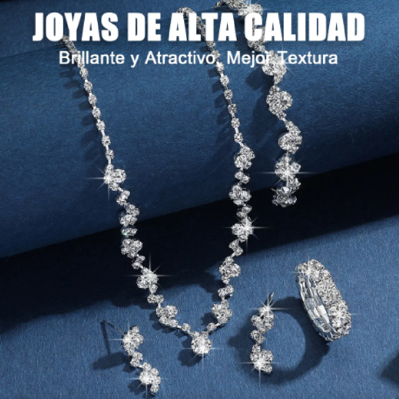 JOYERÍA 5 PIEZAS JUEGO DE COLLAR PULSERA PENDIENTES Y ANILLO PARA NOVIA MUJER REGALOS - 4