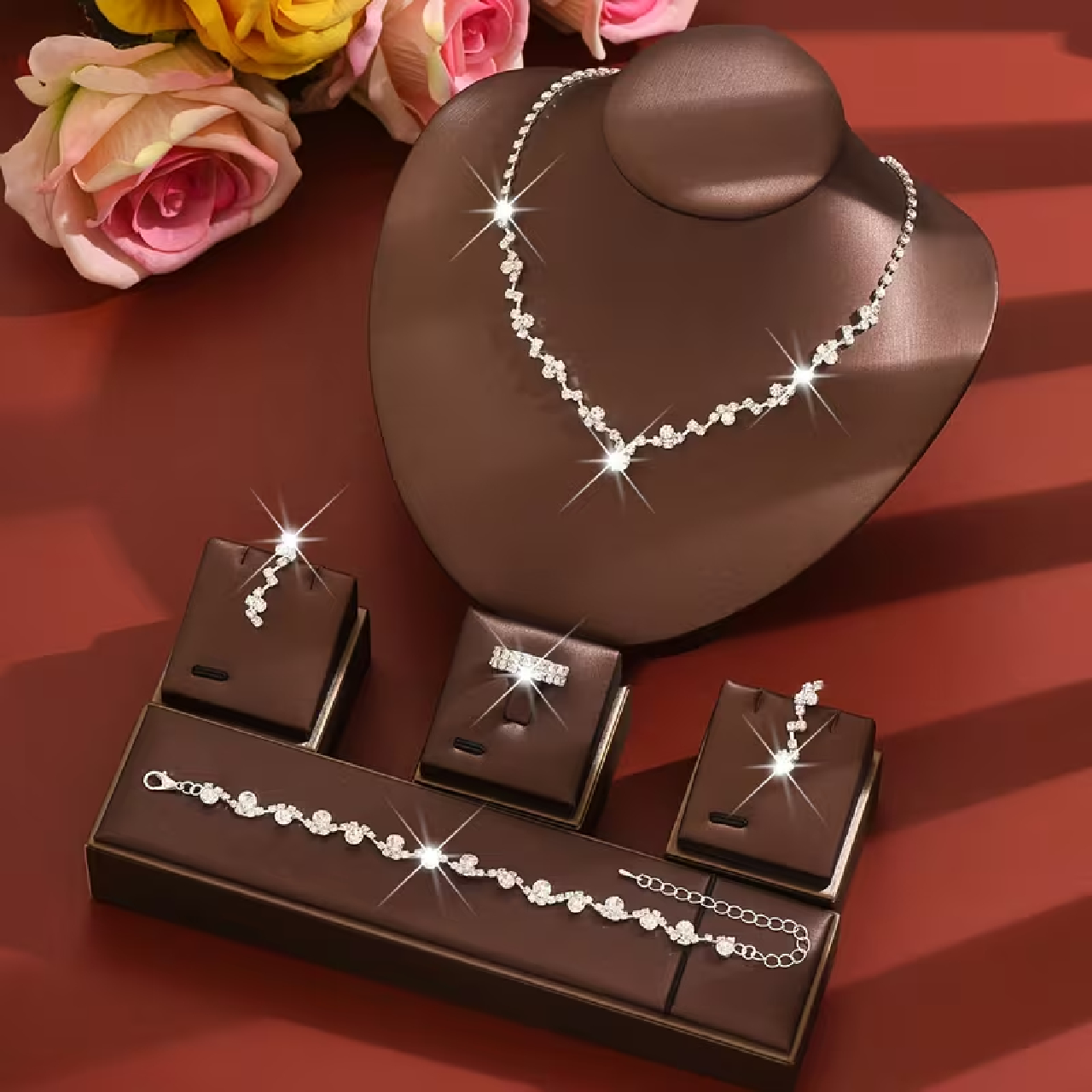 JOYERÍA 5 PIEZAS JUEGO DE COLLAR PULSERA PENDIENTES Y ANILLO PARA NOVIA MUJER REGALOS - 5