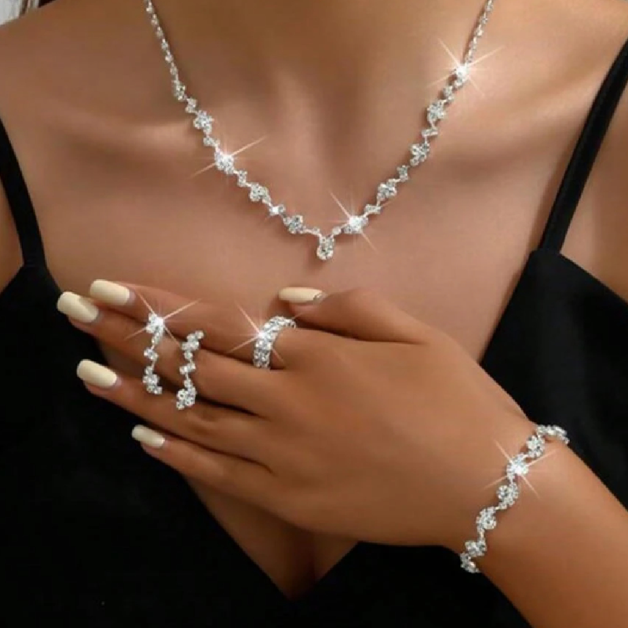 JOYERÍA 5 PIEZAS JUEGO DE COLLAR PULSERA PENDIENTES Y ANILLO PARA NOVIA MUJER REGALOS - 6
