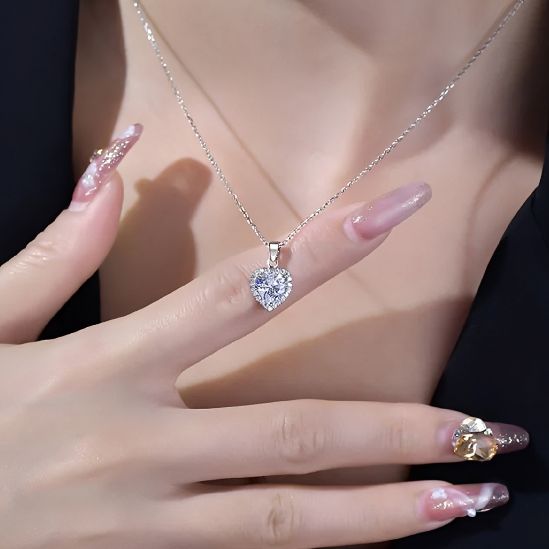 JUEGO DE COLLAR CORAZÓN ANILLO ARETES JOYERÍA MUJER REGALO - 2