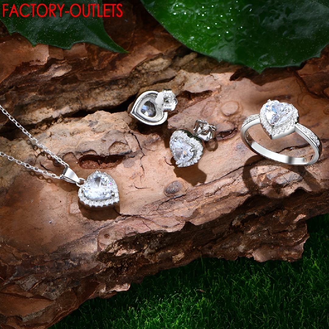 JUEGO DE COLLAR CORAZÓN ANILLO ARETES JOYERÍA MUJER REGALO - 5