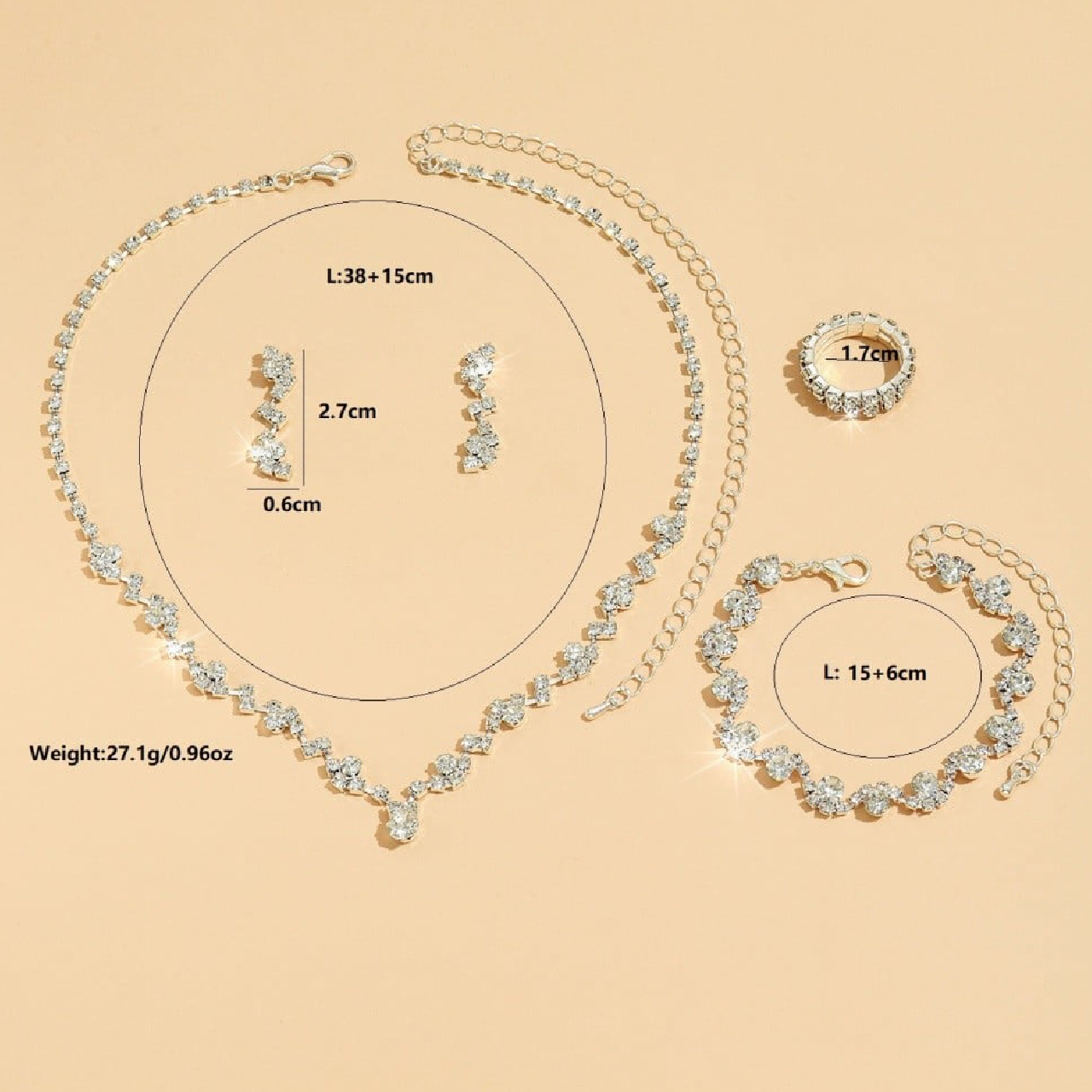 JOYERÍA 5 PIEZAS COLLAR PULSERA PENDIENTES Y ANILLO PREGALOS - 6