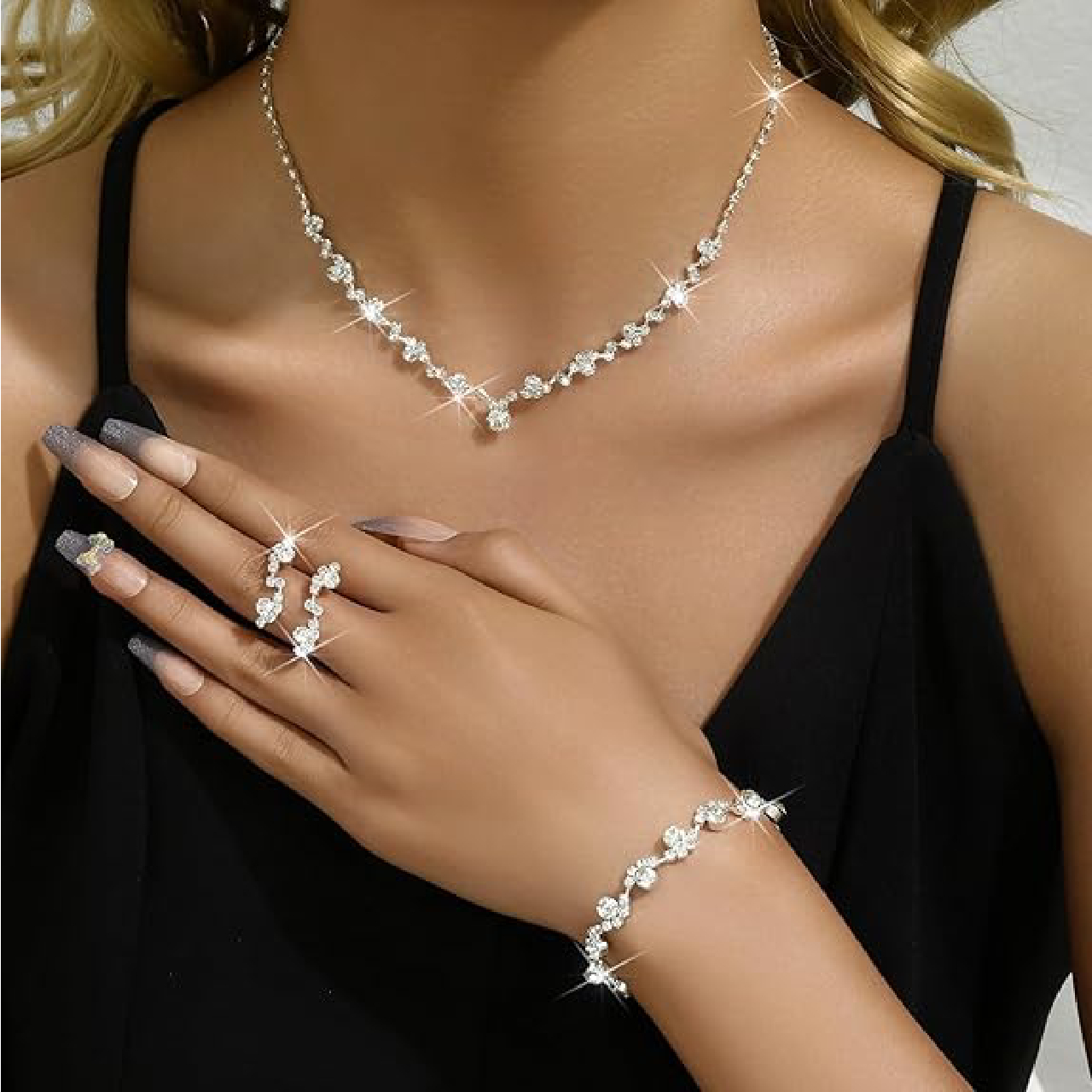 JOYERÍA 5 PIEZAS COLLAR PULSERA PENDIENTES Y ANILLO PREGALOS - 7