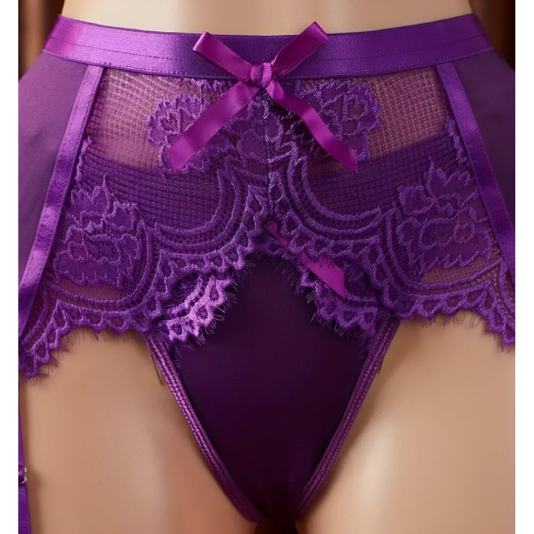 CONJUNTO LENCERIA SEXY CON LIGUEROS DE ENCAJE FLORAL MUJER - 4