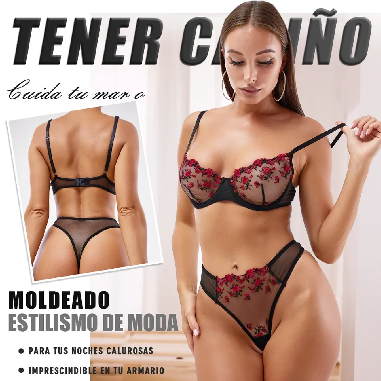 LENCERIA ENCAJE BORDADO CONJUNTO SEXY ROPA MUJER - 3