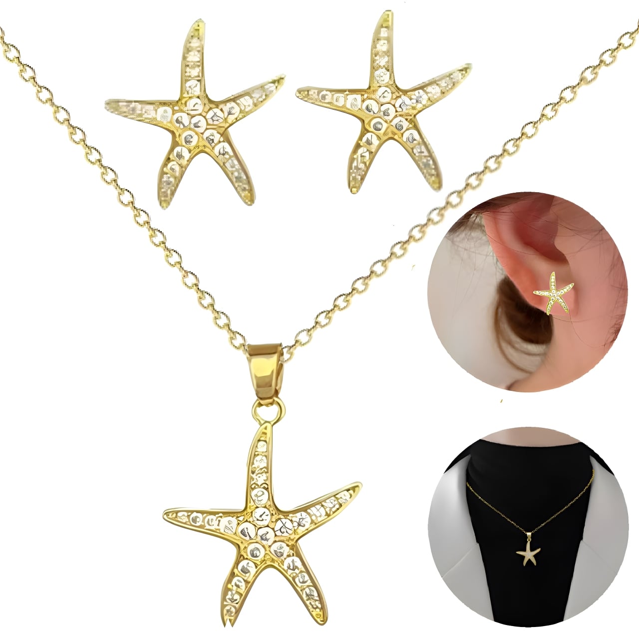 SET DE COLLAR Y ARETES MODELO ESTRELLA DE MAR MODA - 1