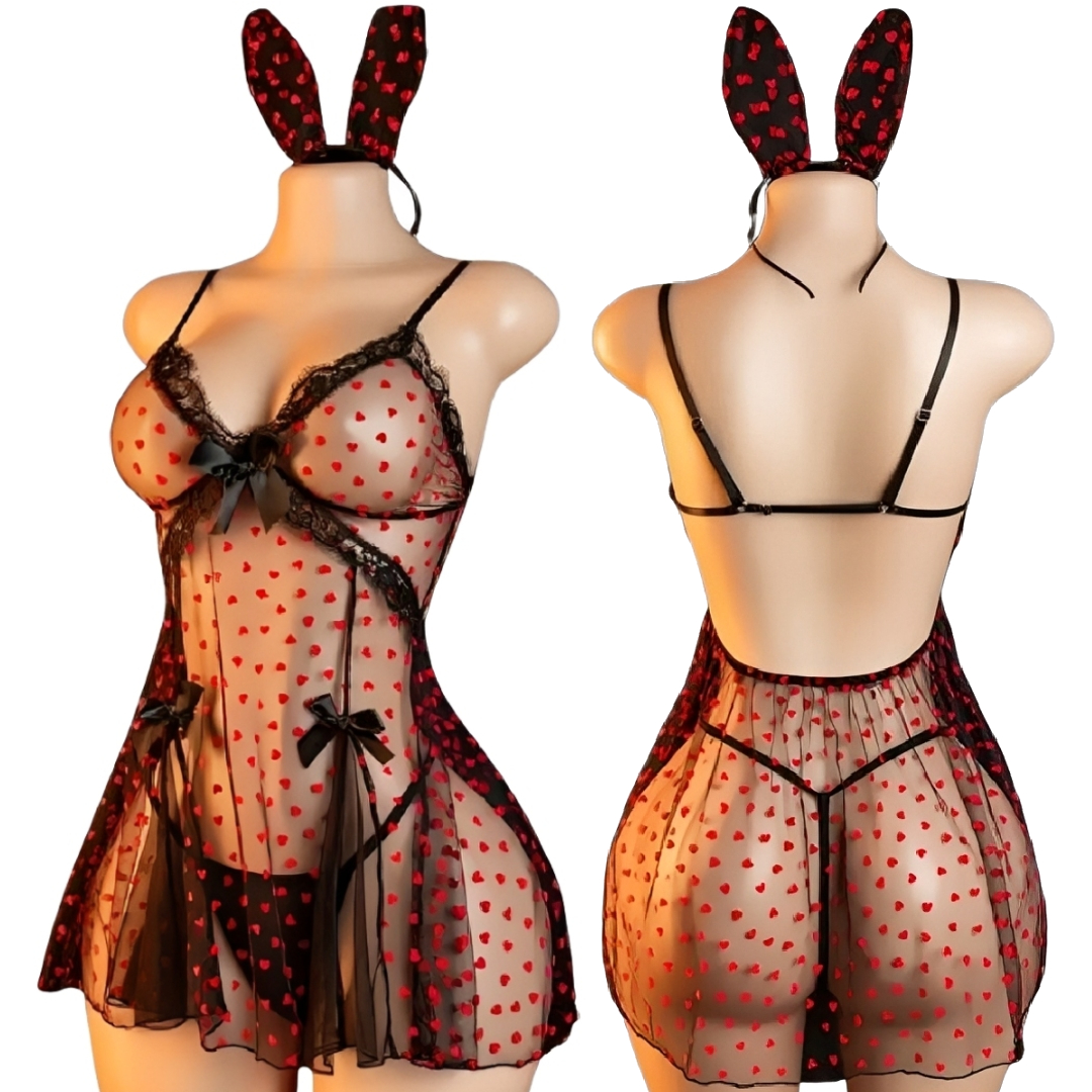 LENCERÍA MUJER SEXY DE ENCAJE BABYDOLL CONJUNTO - 1