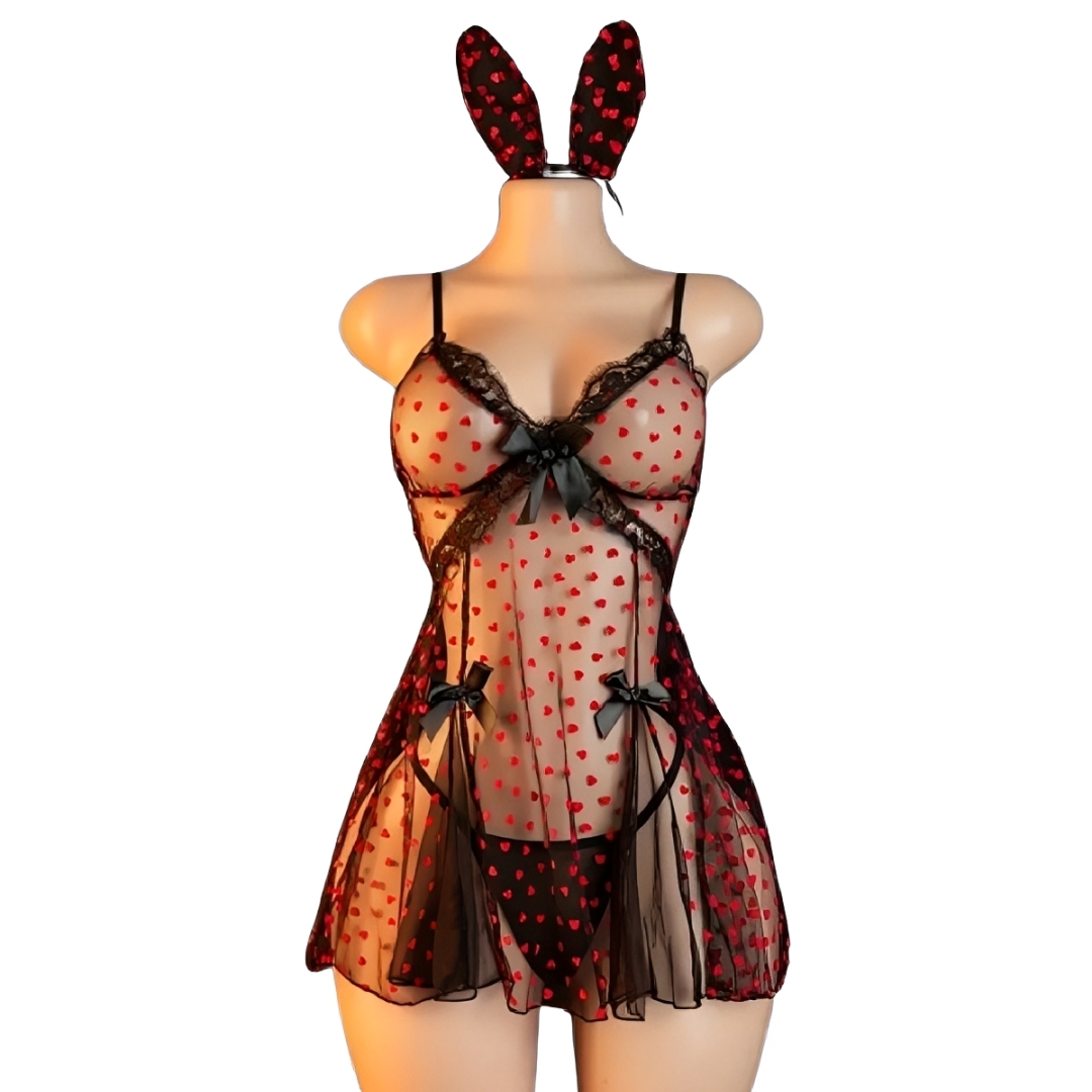 LENCERÍA MUJER SEXY DE ENCAJE BABYDOLL CONJUNTO - 2