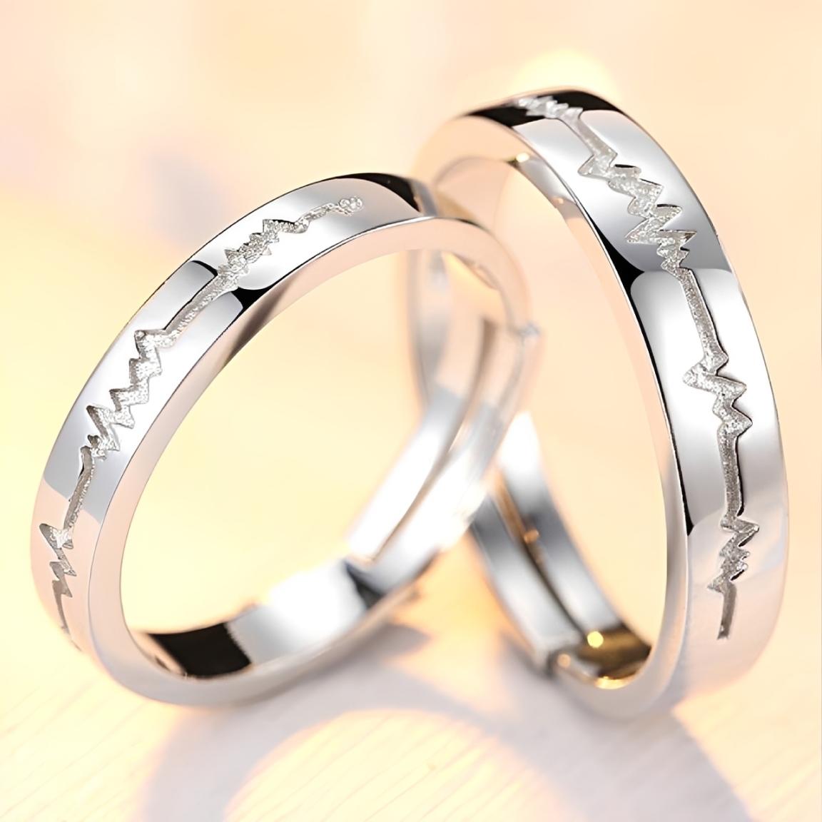 ANILLO DE COMPROMISO PARA PAREJA PLATA 925+ CAJA DE REGALO - 1