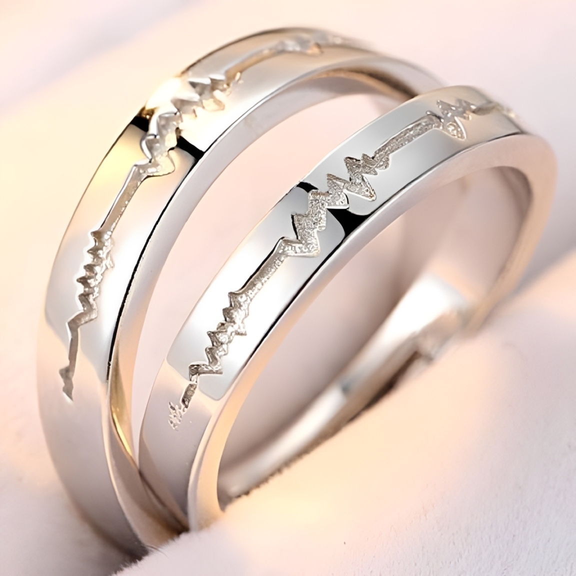 ANILLO DE COMPROMISO PARA PAREJA PLATA 925+ CAJA DE REGALO - 2