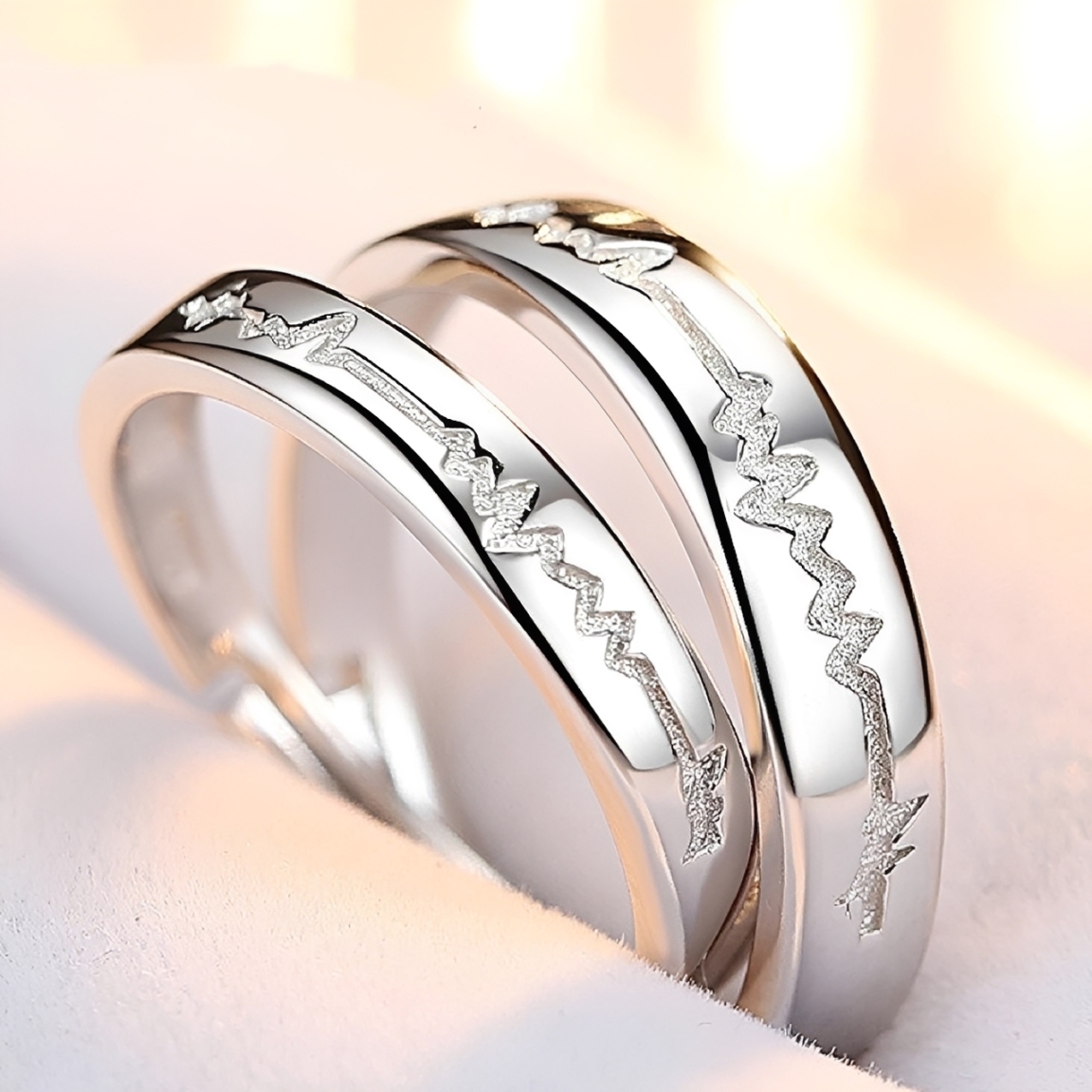 ANILLO DE COMPROMISO PARA PAREJA PLATA 925+ CAJA DE REGALO - 4