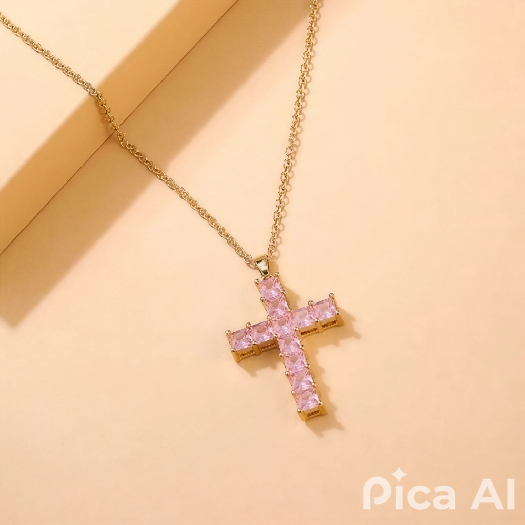 COLLAR CRUZ DE ZIRCONIA CUBICAS ACERO INOXIDABLE - 6