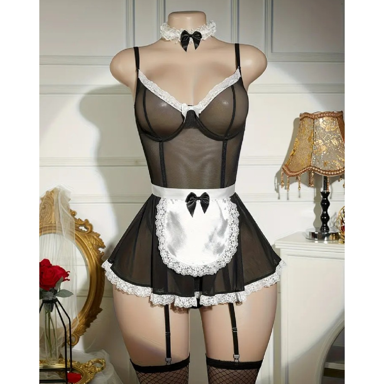 LENCERIA DE SEDUCCIÓN SIRVIENTA MUCAMA ENCAJE SEXY 5 PIEZAS - 4