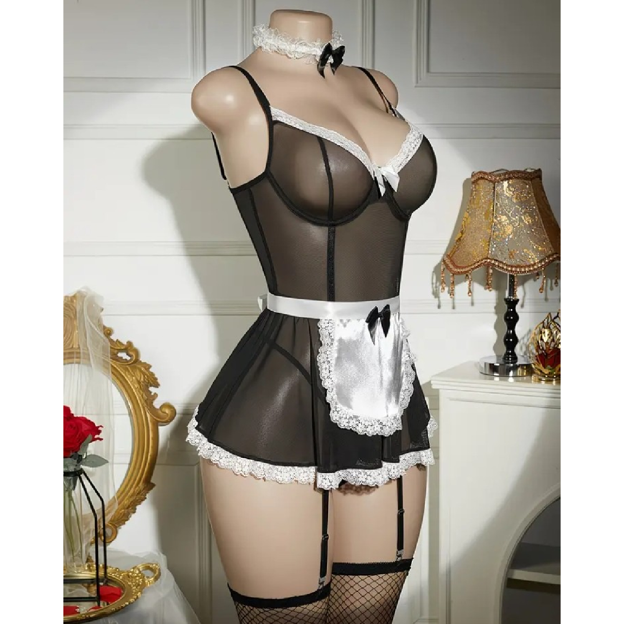 LENCERIA DE SEDUCCIÓN SIRVIENTA MUCAMA ENCAJE SEXY 5 PIEZAS - 5