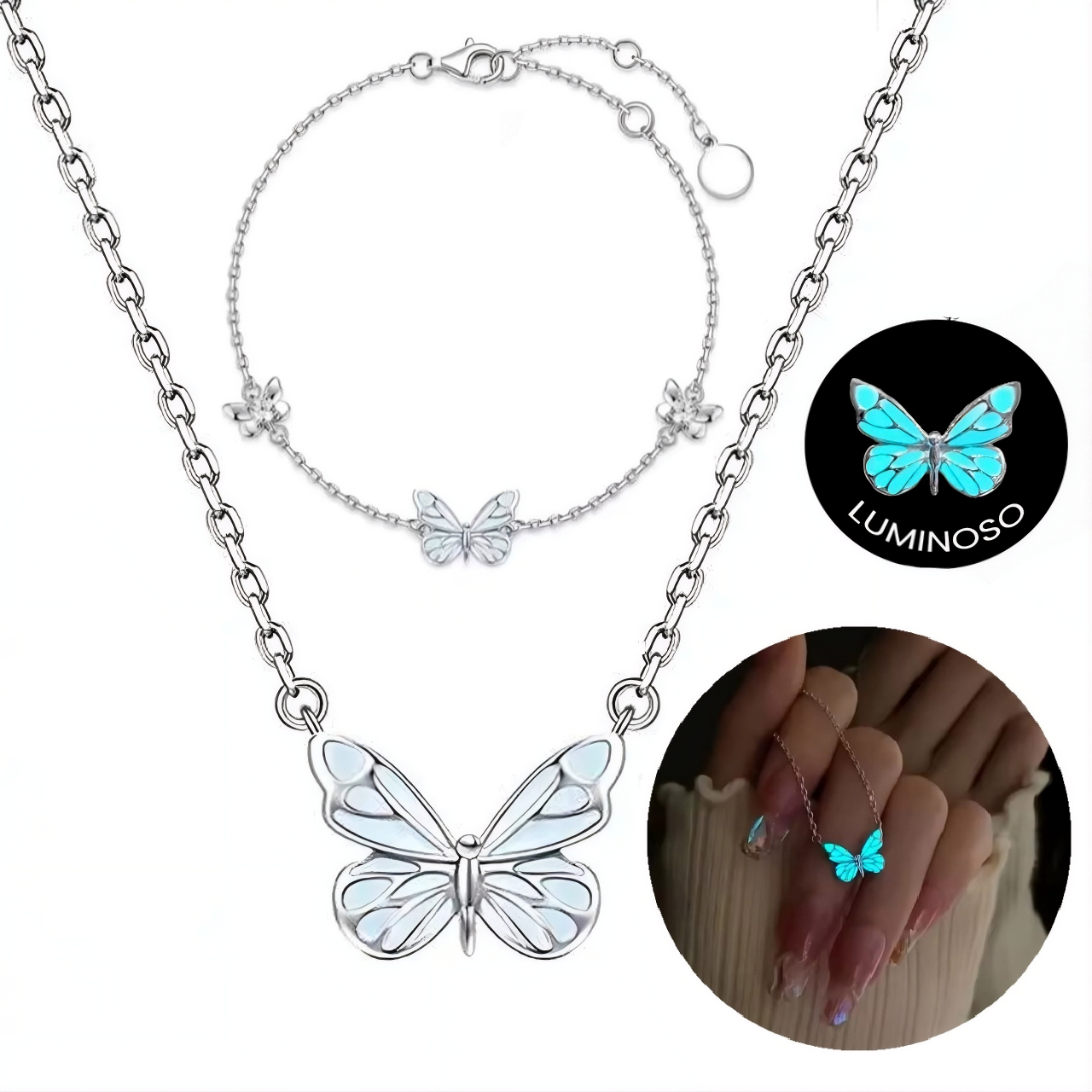 SET COLLAR Y PULSERA DE MARIPOSA LUMINOSO DE MUJER - 1