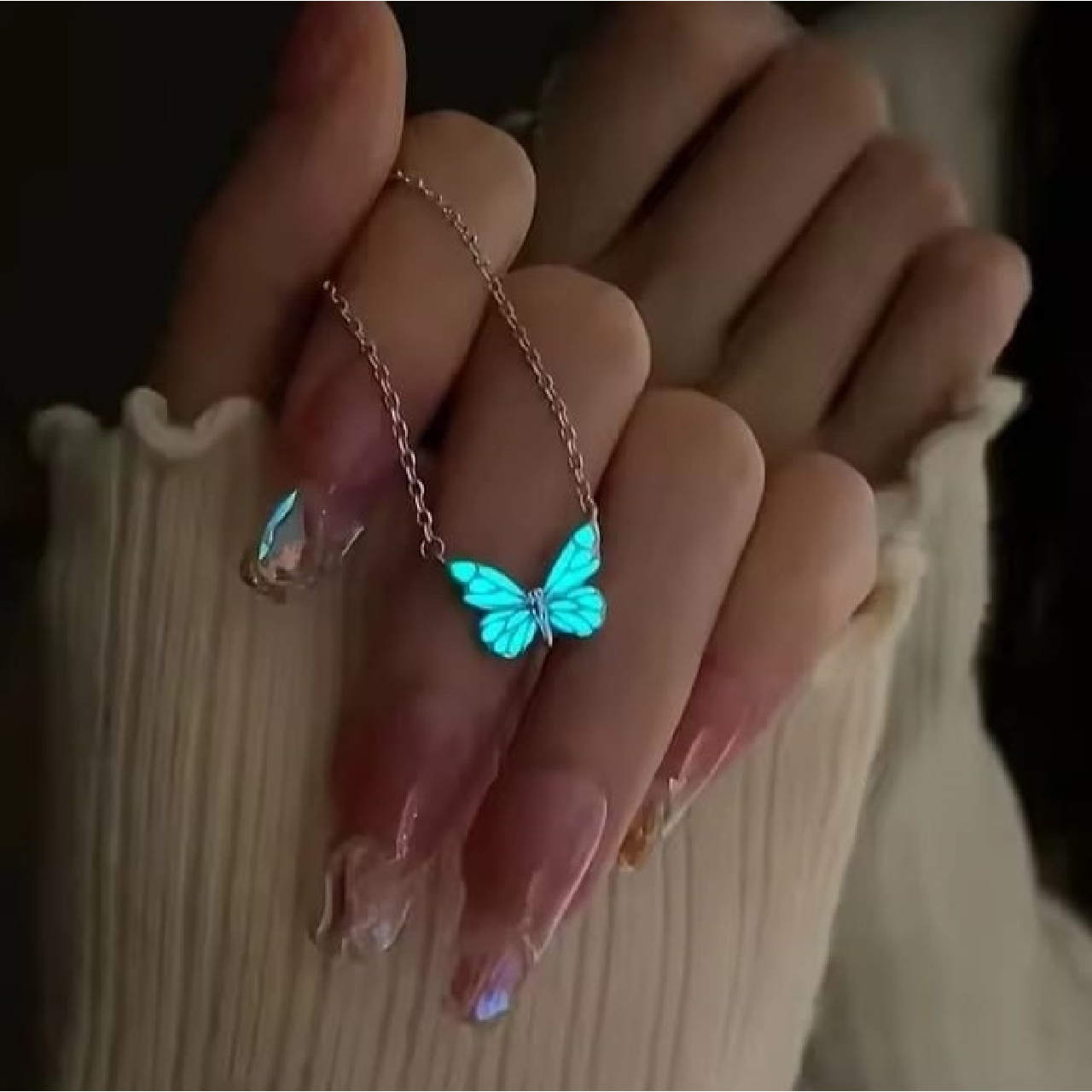 SET COLLAR Y PULSERA DE MARIPOSA LUMINOSO DE MUJER - 2