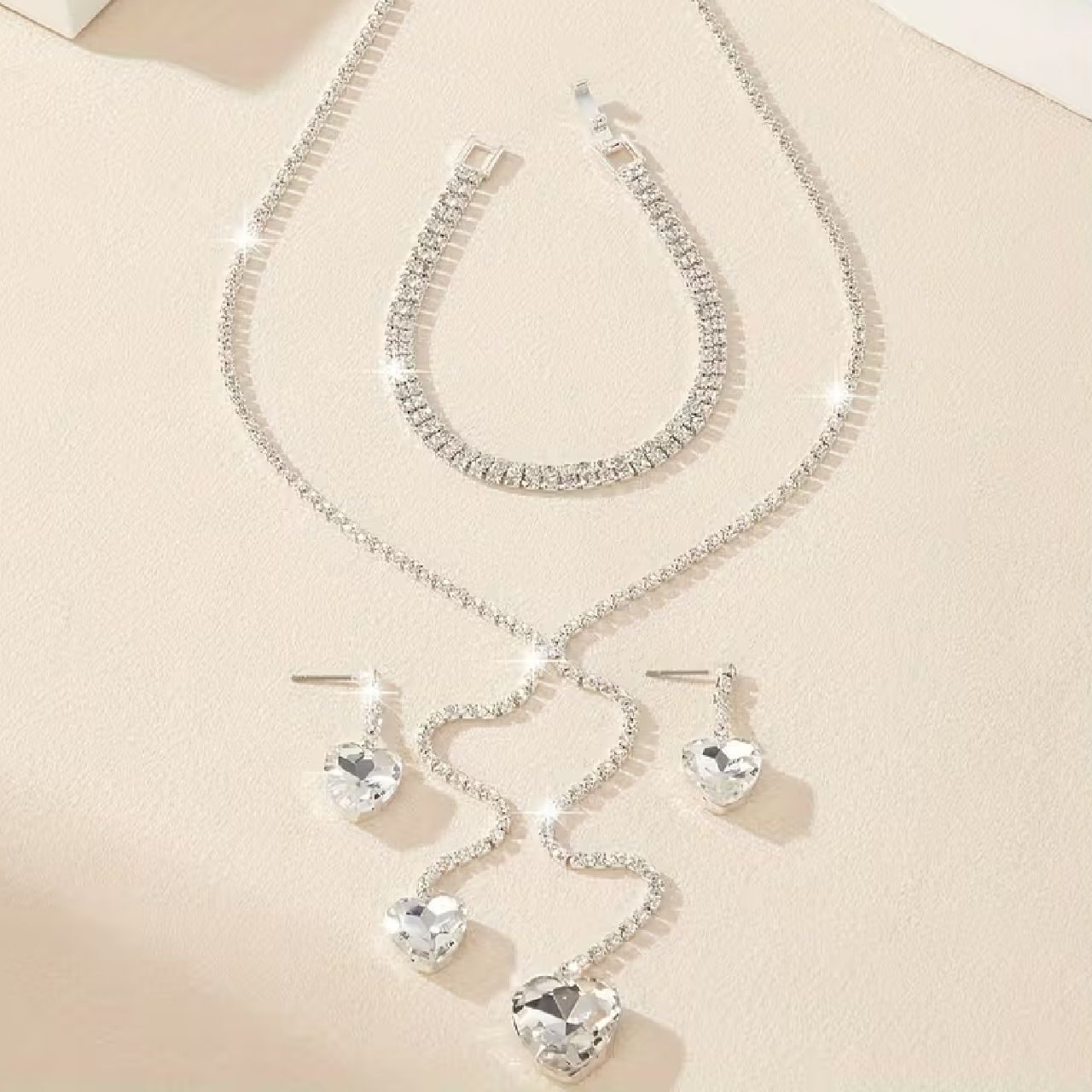 CONJUNTO DE COLLAR MUJER COLGANTE DE BORLA LARGA CON CORAZÓN DE AMOR Y DIAMANTES DE IMITACIÓN - 3