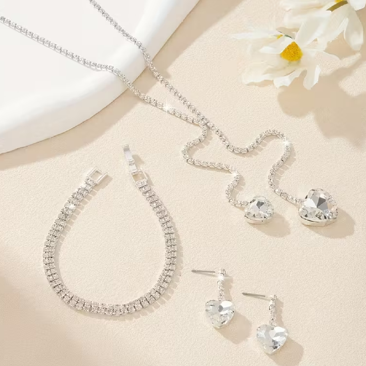 CONJUNTO DE COLLAR MUJER COLGANTE DE BORLA LARGA CON CORAZÓN DE AMOR Y DIAMANTES DE IMITACIÓN - 4