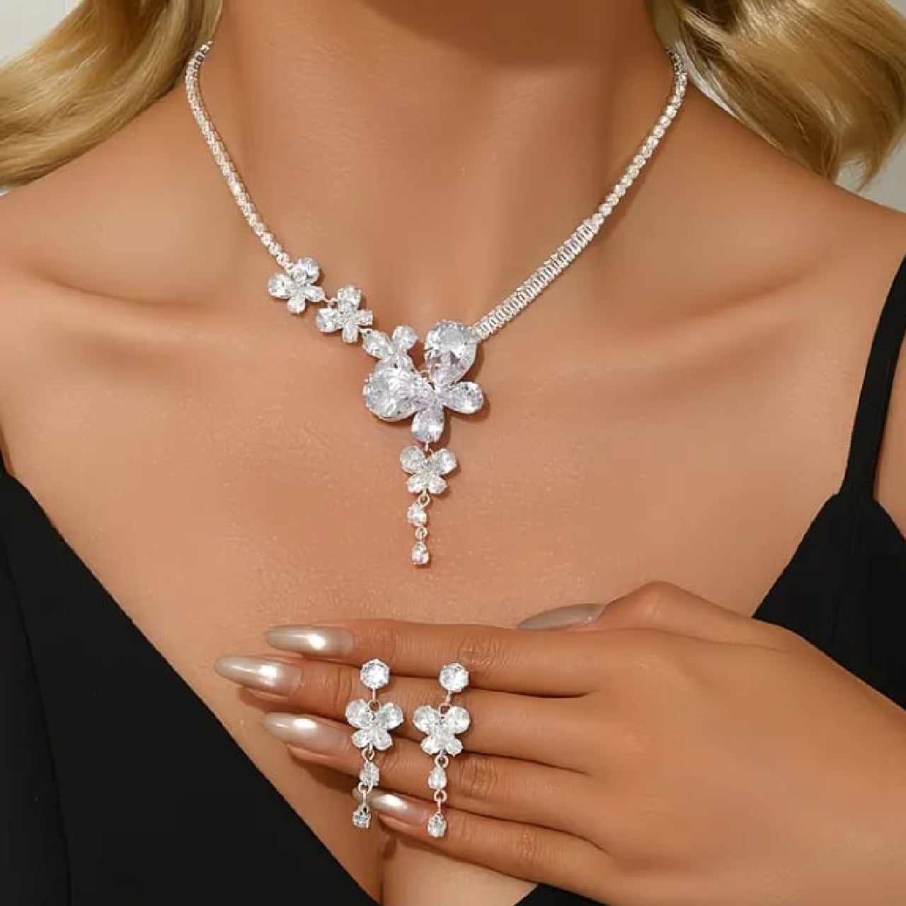 CONJUNTO DE JOYAS MUJER DE FIESTA DE CIRCONITA, COLLAR, PENDIENTES DISEÑO UNICO - 1