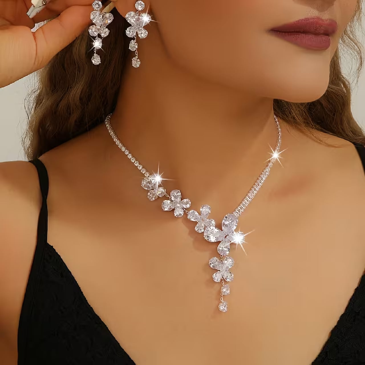 CONJUNTO DE JOYAS MUJER DE FIESTA DE CIRCONITA, COLLAR, PENDIENTES DISEÑO UNICO - 2