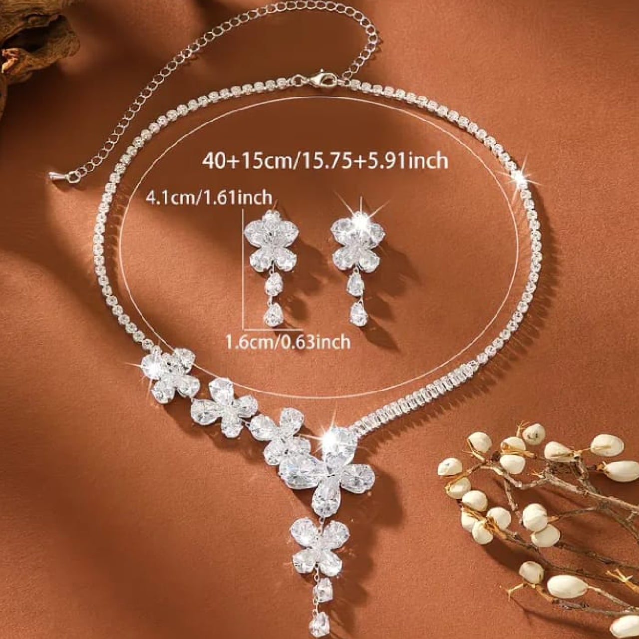 CONJUNTO DE JOYAS MUJER DE FIESTA DE CIRCONITA, COLLAR, PENDIENTES DISEÑO UNICO - 5