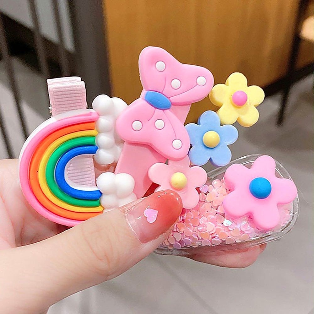 SET DE 20 GANCHITOS DE PLÁSTICO MULTICOLOR PARA NIÑA CON DISEÑOS DE FLORES Y FRUTAS - 4