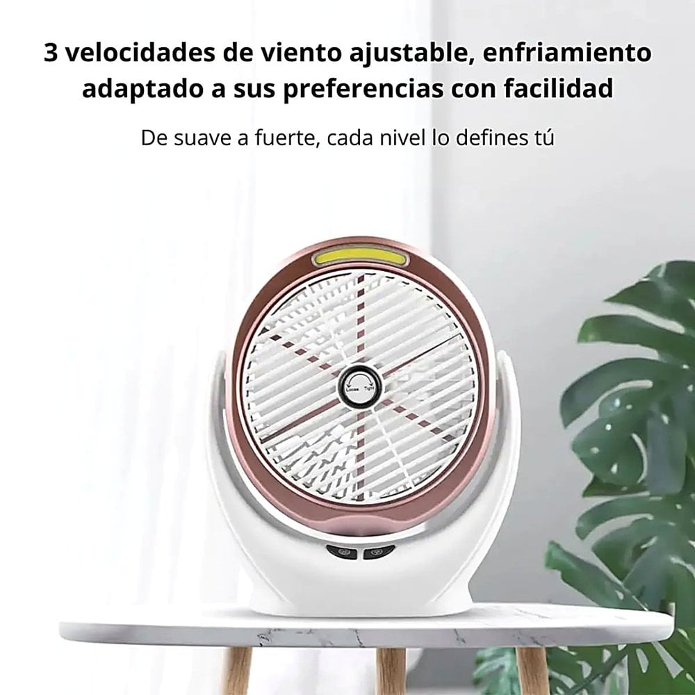 VENTILADOR DE MESA RECARGABLE USB 3 VELOCIDADES LUZ LED Y OSCILACION AJUSTABLE - 2