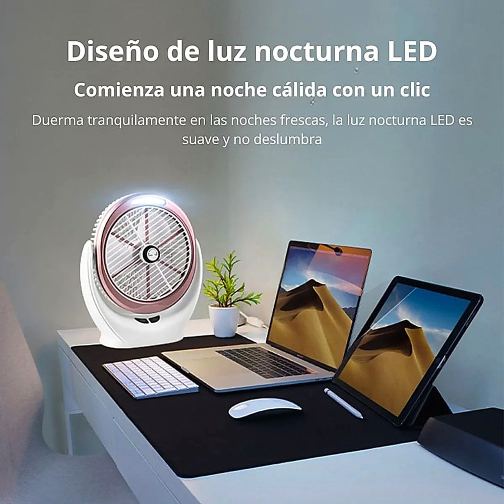 VENTILADOR DE MESA RECARGABLE USB 3 VELOCIDADES LUZ LED Y OSCILACION AJUSTABLE - 3