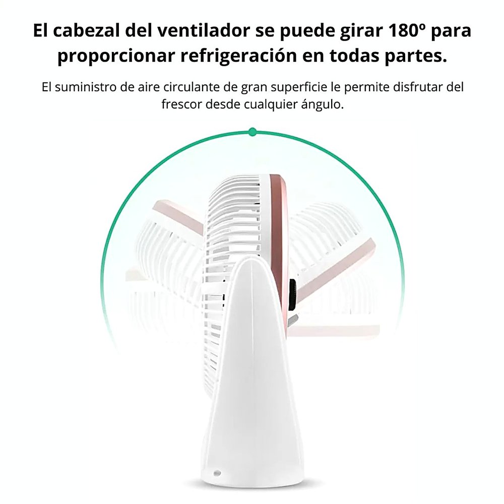 VENTILADOR DE MESA RECARGABLE USB 3 VELOCIDADES LUZ LED Y OSCILACION AJUSTABLE - 4
