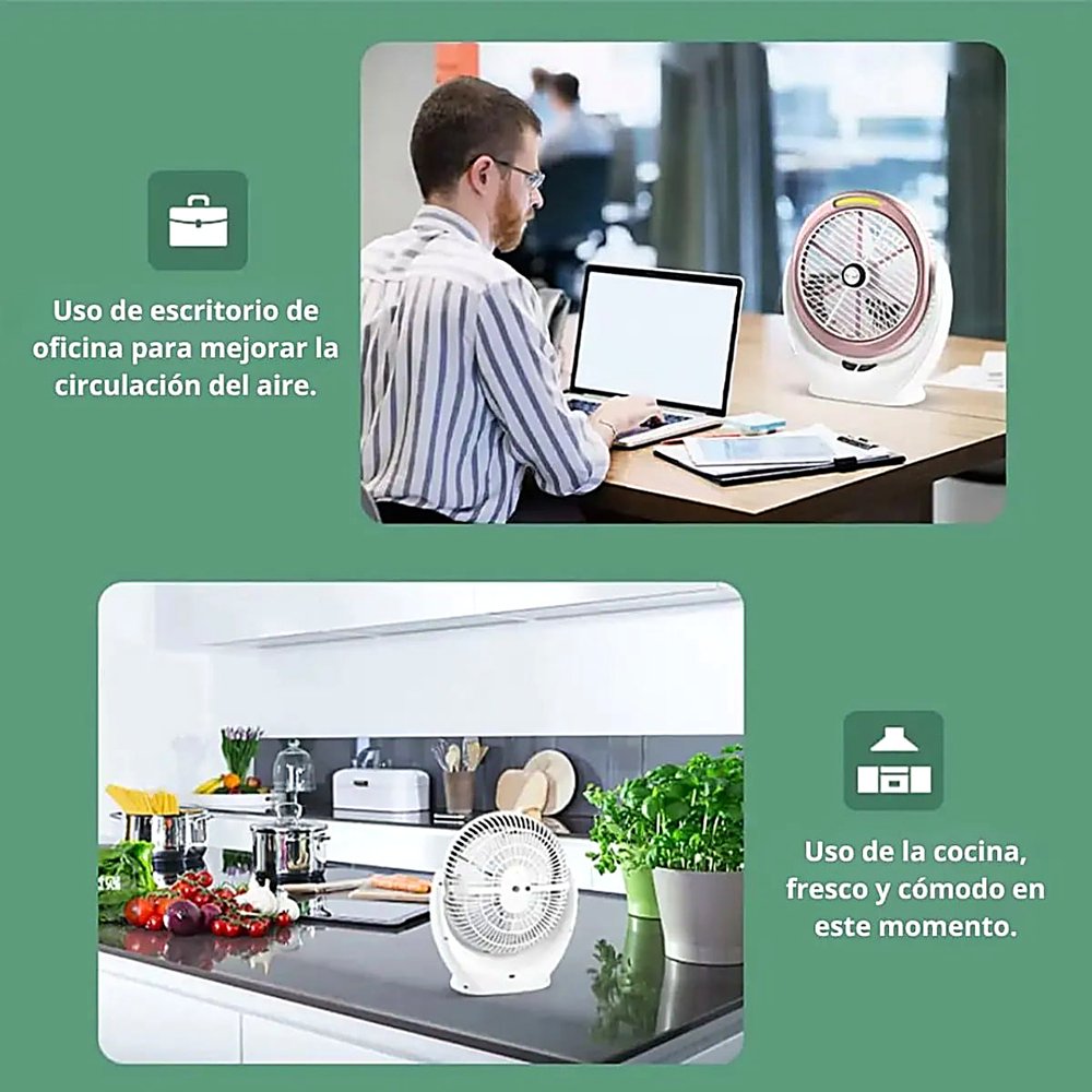 VENTILADOR DE MESA RECARGABLE USB 3 VELOCIDADES LUZ LED Y OSCILACION AJUSTABLE - 5