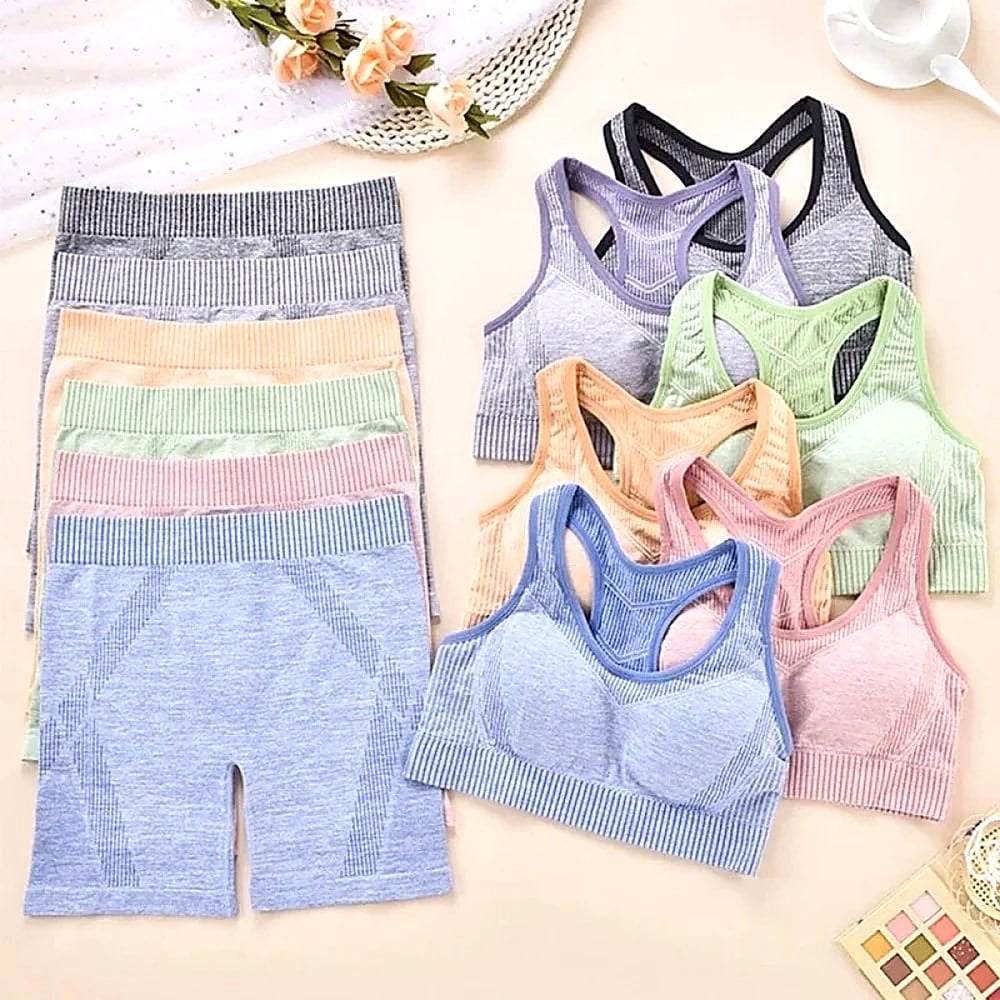 SET DEPORTIVO MUJER TOP RACERBACK Y SHORTS GRIS MELANGE CON DETALLES MORADO TELA ELÁSTICA - 2