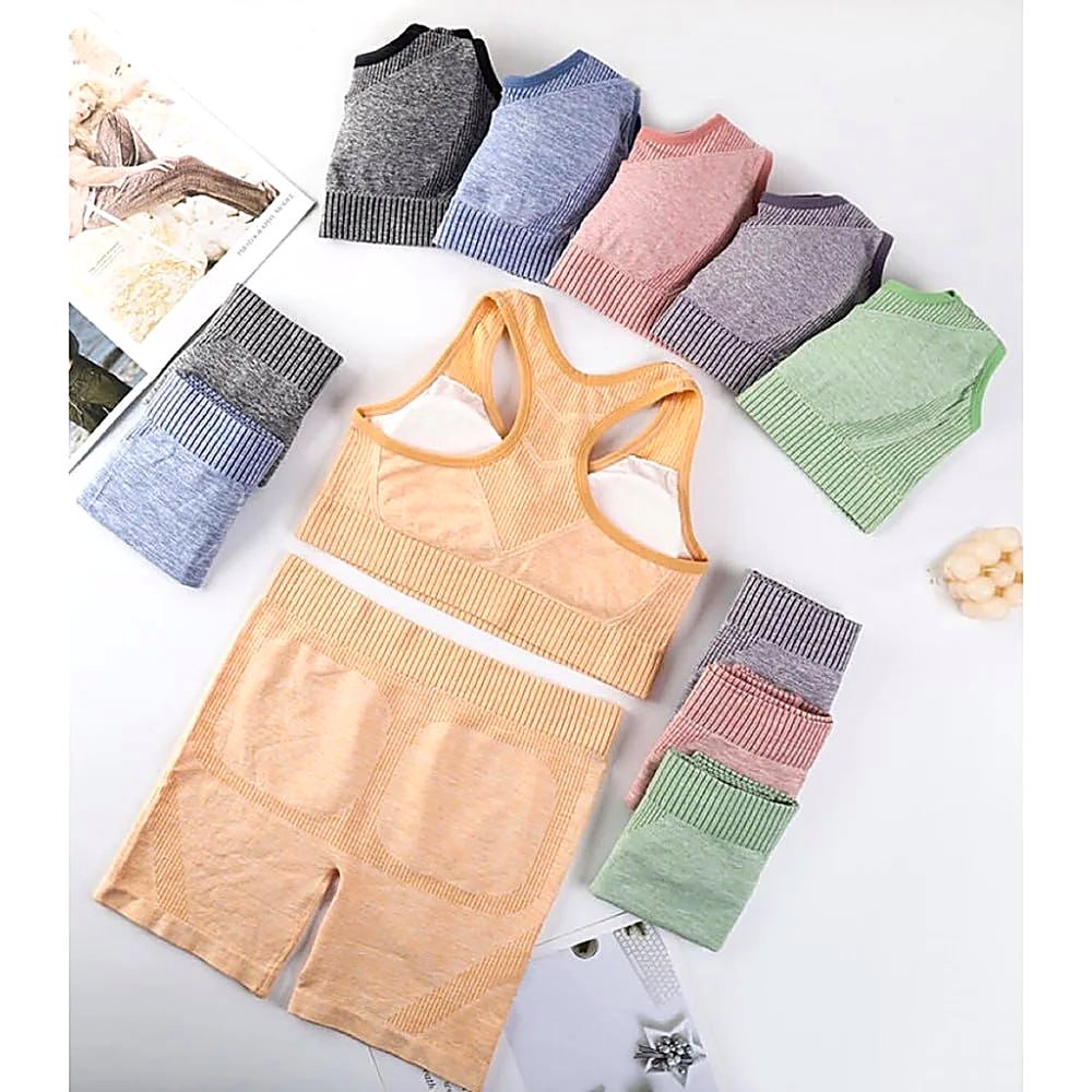 SET DEPORTIVO MUJER TOP ESPALDA ABIERTA Y SHORTS ROSA ELÁSTICO - 3
