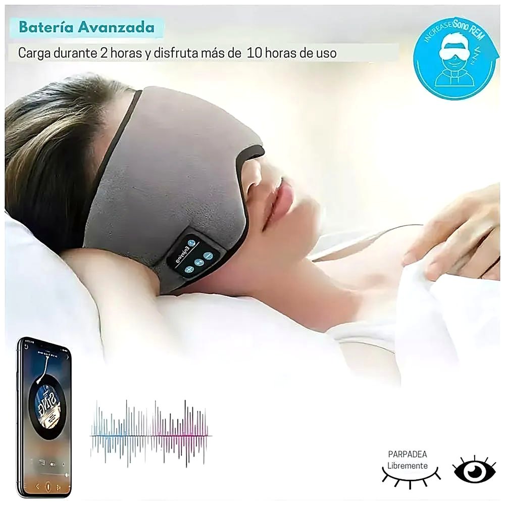 ANTIFAZ CON BLUETOOTH EN GEL PARA DORMIR Y LEER, AURICULARES INTEGRADOS, CARGA RAPIDA Y - 1