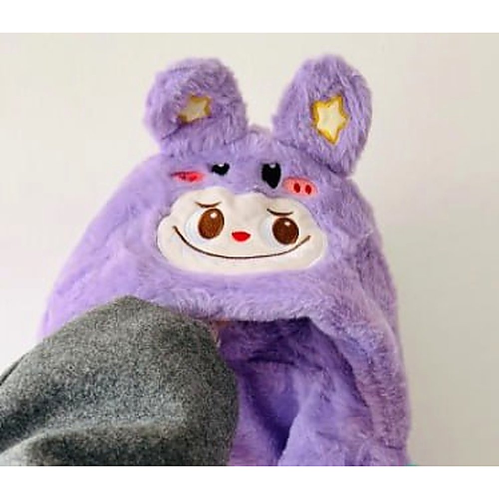 GORRO Y BUFANDA DE PELUCHE LILA CON DISEÑO DE CONEJO, SET DE ACCESORIO DE INVIERNO SUAVE - 5
