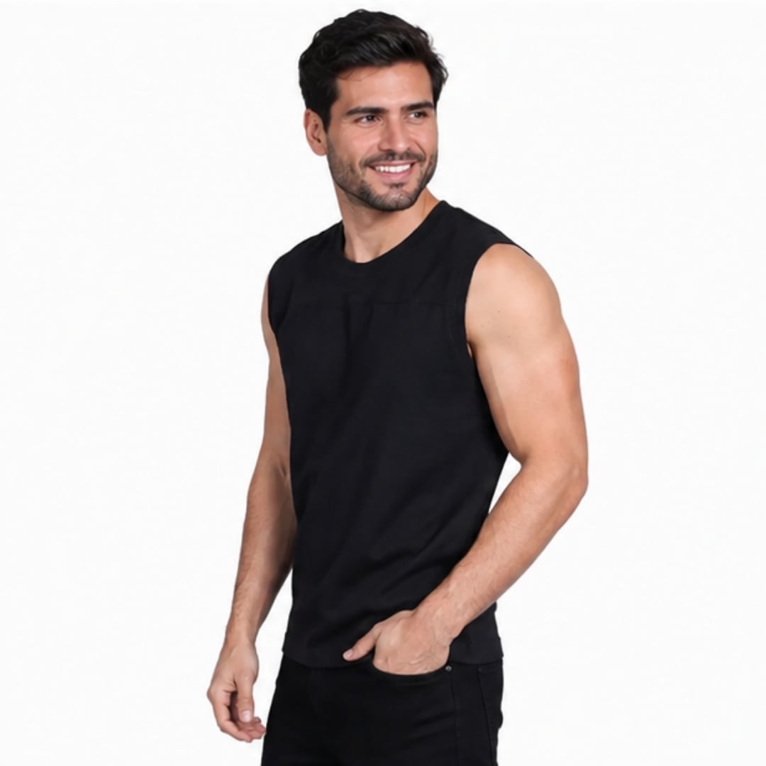 POLO DE HOMBRE MANGA CERO 100% ALGODÓN - NEGRO - 2