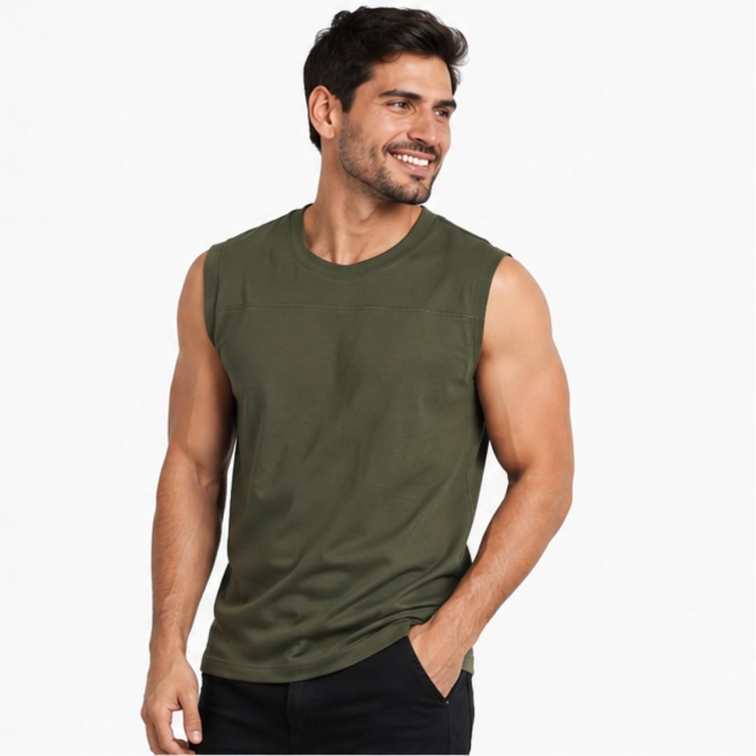 POLO DE HOMBRE MANGA CERO 100% ALGODÓN VERDE MILITAR - 1