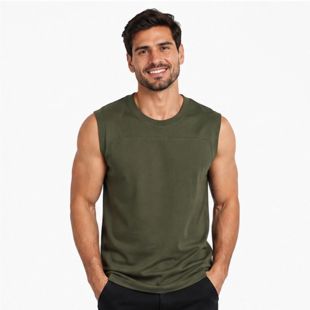 POLO DE HOMBRE MANGA CERO 100% ALGODÓN VERDE MILITAR - 2