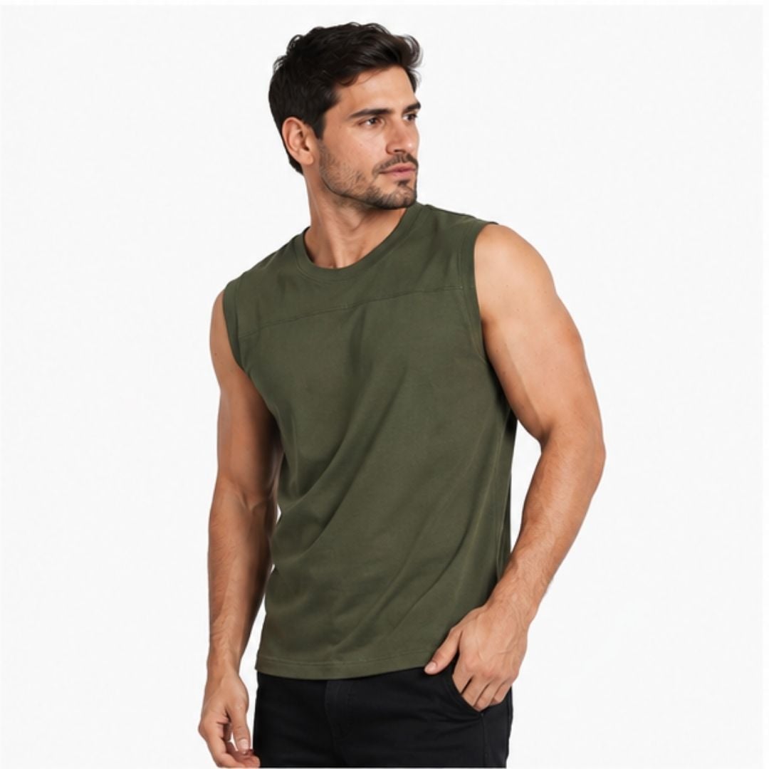 POLO DE HOMBRE MANGA CERO 100% ALGODÓN VERDE MILITAR - 3