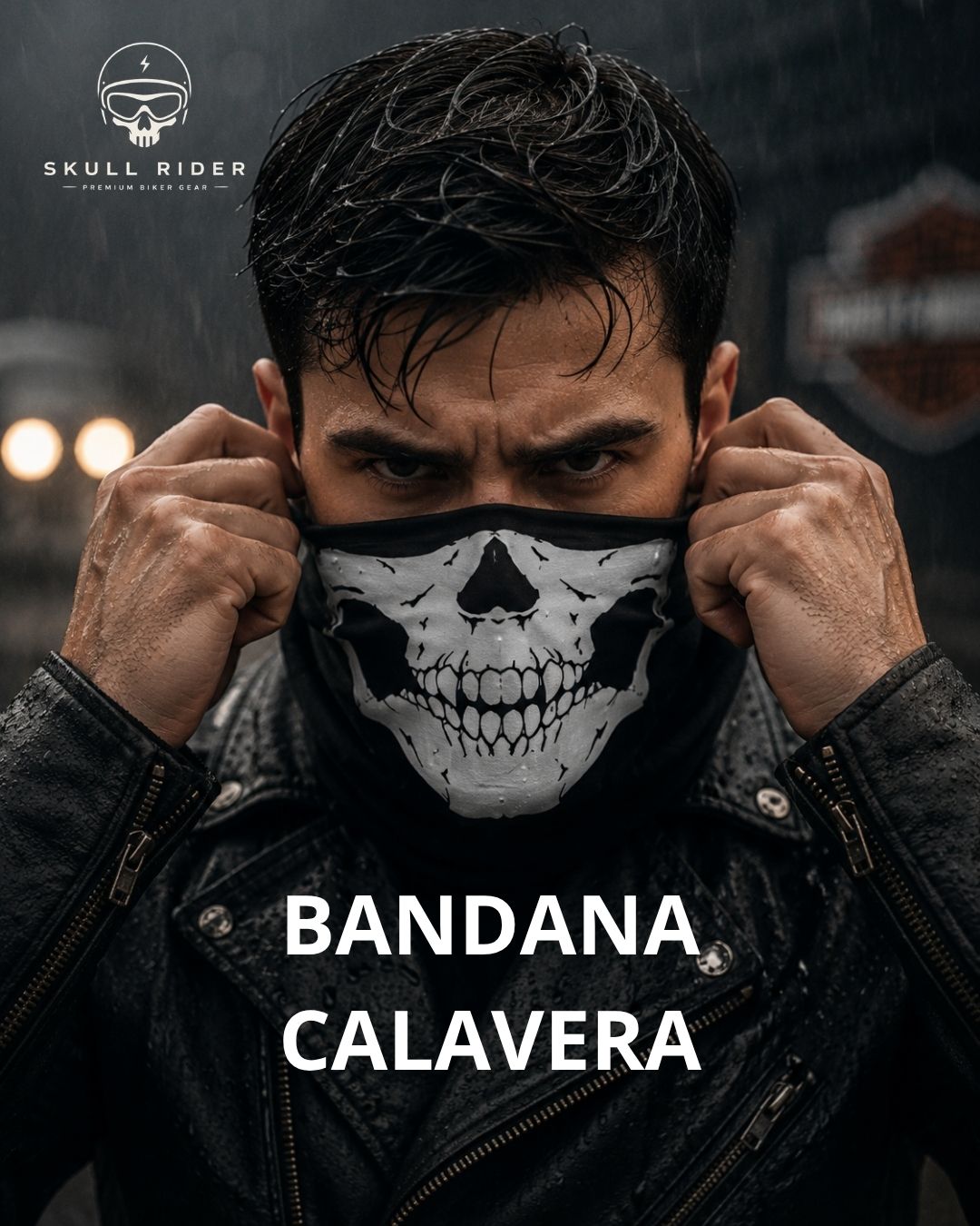 BANDANA TUBULUAR ALGODON PERUANO CALAVERA TACTICA NEGRO - 1