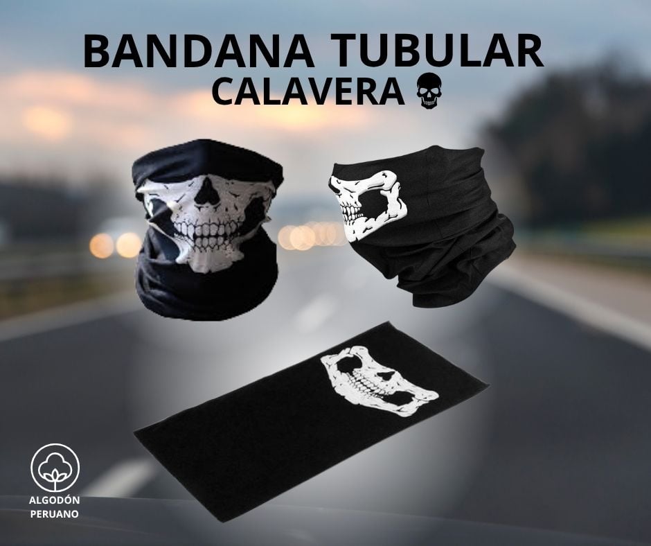 BANDANA TUBULUAR ALGODON PERUANO CALAVERA TACTICA NEGRO - 2