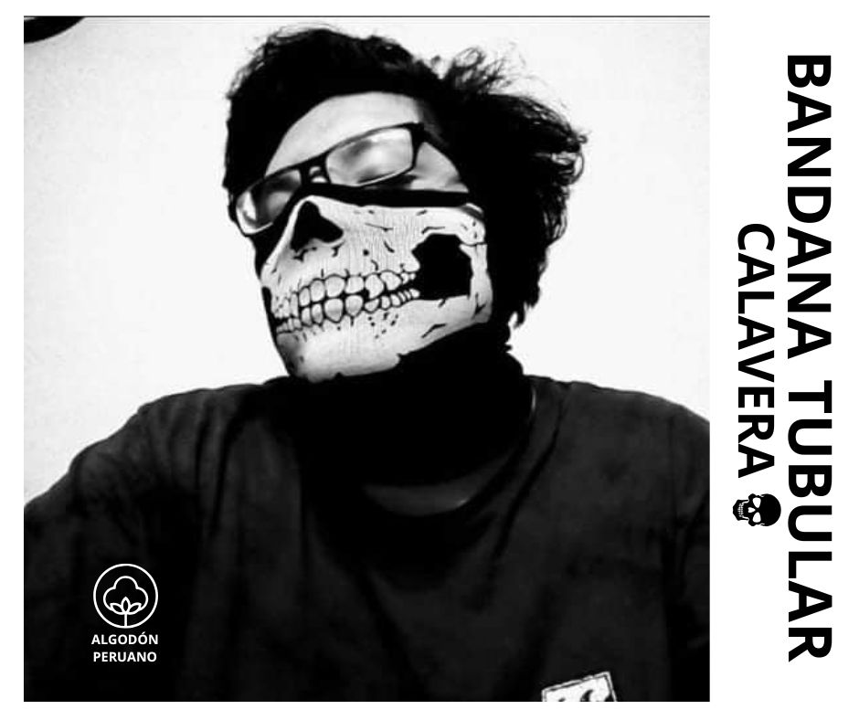 BANDANA TUBULUAR ALGODON PERUANO CALAVERA TACTICA NEGRO - 3