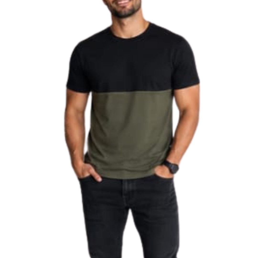 POLO MANGA CORTA NEGRO Y VERDE MILITAR - 1