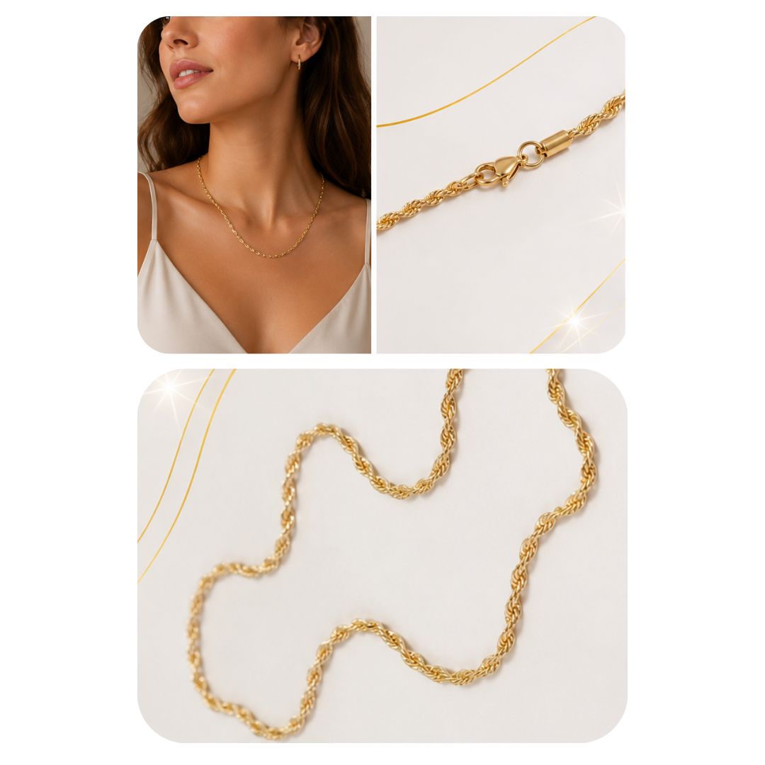 CADENA COLLAR TRENZADO CON ENCHAPE DE ORO - MODELO NIZA - 3