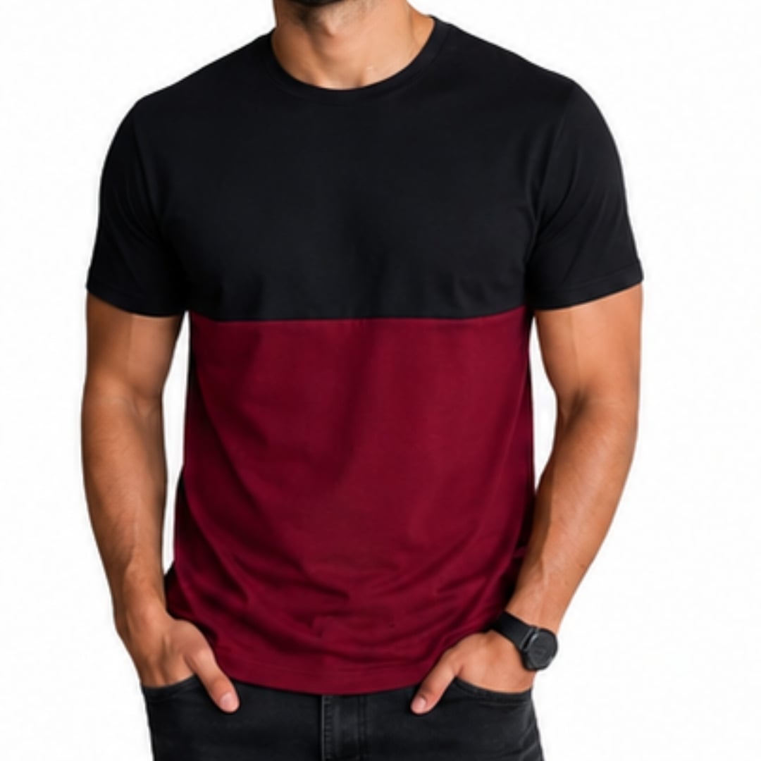 POLO ALGODÓN HOMBRE MANGA CORTA NEGRO Y ROJO VINO - DUAL COLLECTION - 1