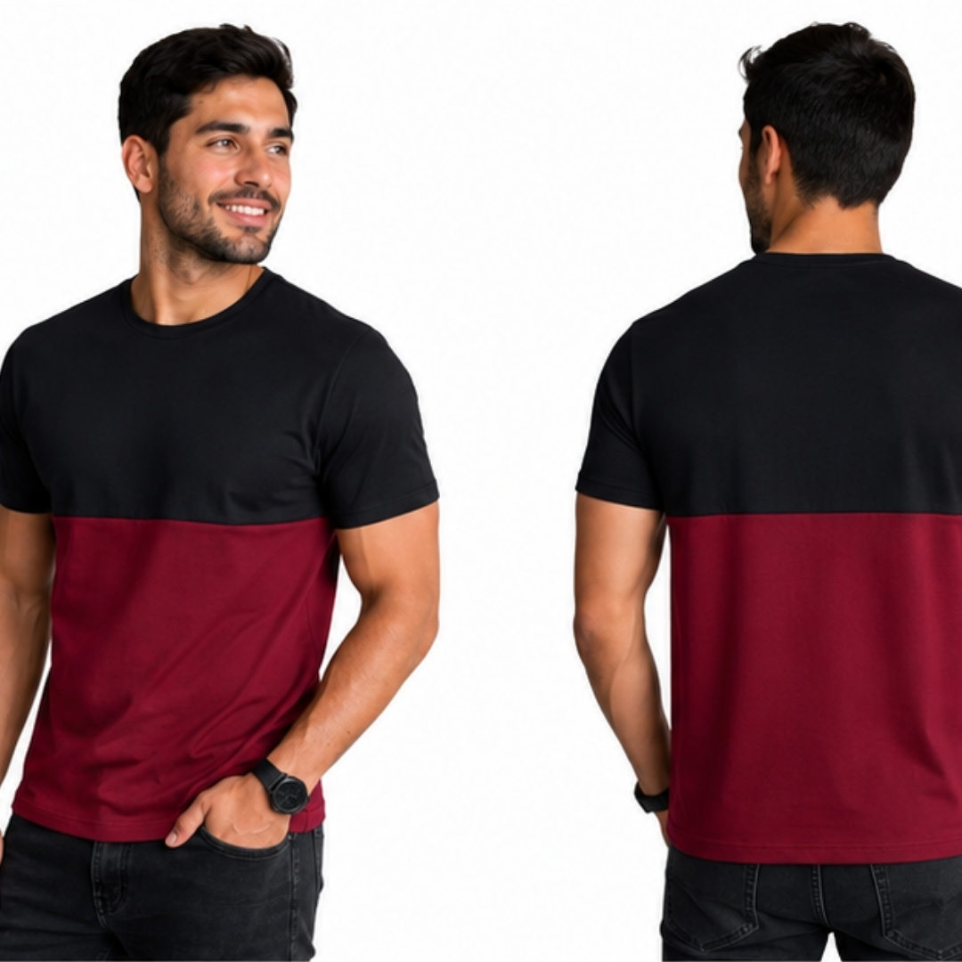 POLO ALGODÓN HOMBRE MANGA CORTA NEGRO Y ROJO VINO - DUAL COLLECTION - 2