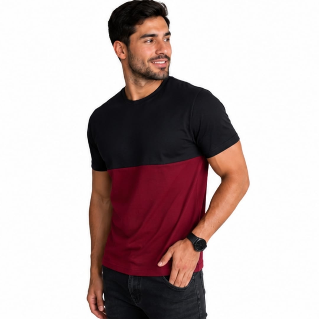 POLO ALGODÓN HOMBRE MANGA CORTA NEGRO Y ROJO VINO - DUAL COLLECTION - 3