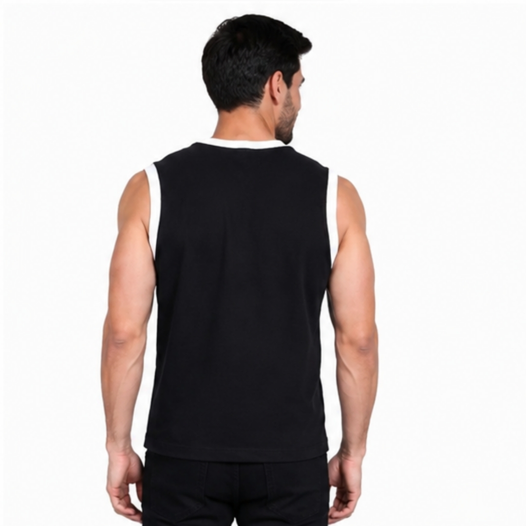 POLO HOMBRE MANGA CERO NEGRO RIB BLANCO - ALGODON PERUANO - 4