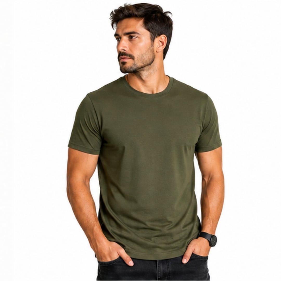 POLO VERDE MILITAR MANGA CORTA ALGODON PERUANO HOMBRE - 1